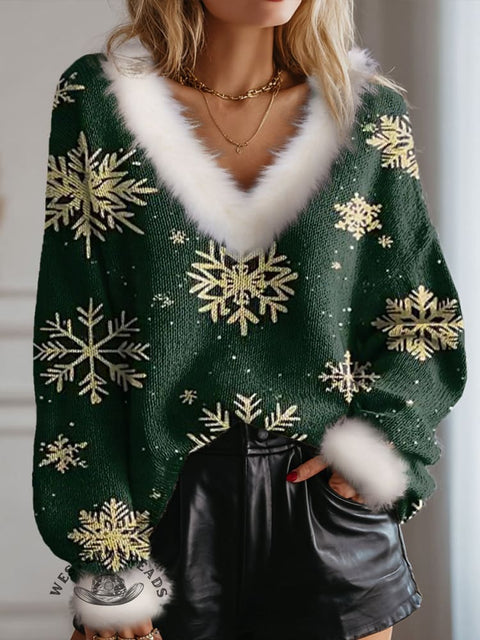 Christmas Snowflake Print Knit Pullover Sweater