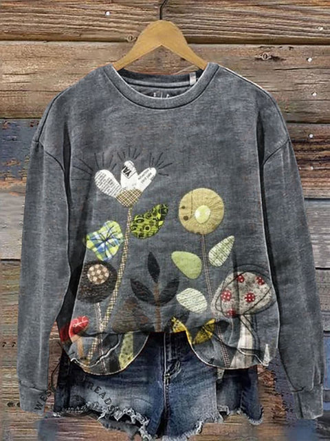 Imitation Patchwork Embroidery Visual Casual Cotton Sweatshirt