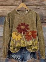 Imitation Fabric Embroidery Flowers Casual Cotton Sweatshirt