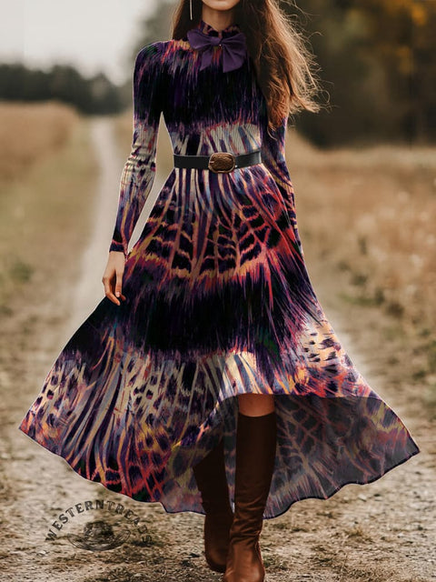 Women's Gradient Leopard Print Skirt and Long-sleeve Tops Two-Piece Suit