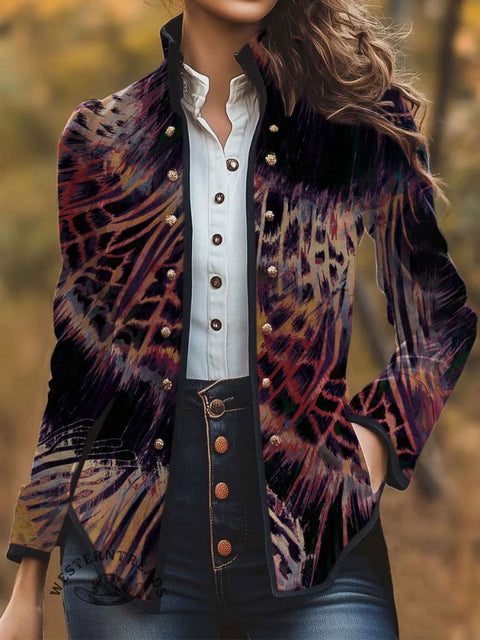 Women's Retro Color Gradient Leopard Print Casual Jacket