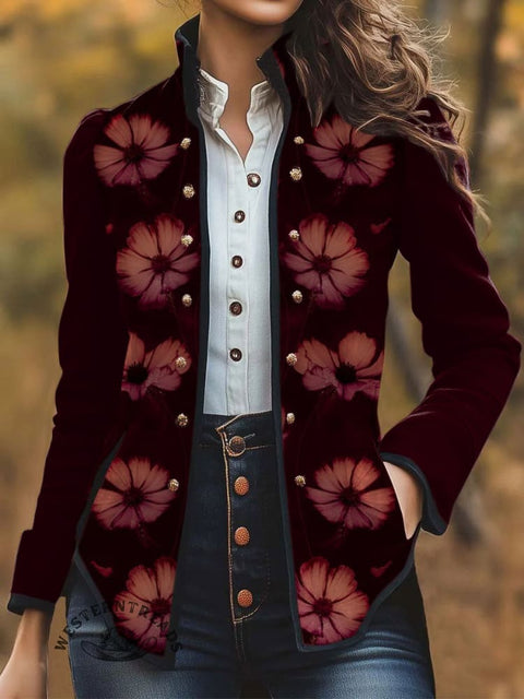 Women's Retro Flower Print Casual Jacket