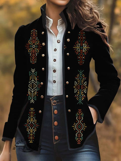 Women's Retro Color Azct Print Casual Jacket