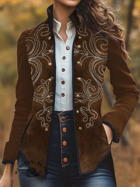 Women's Brown Tribal Abstract Pattern Print Casual Jacket