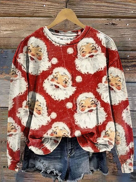 Retro Santa Claus Casual Cotton Sweatshirt