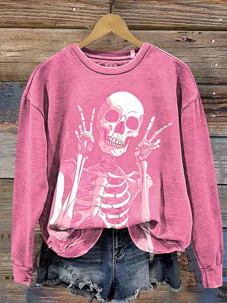 Happy Skeleton Casual Cotton Sweatshirt