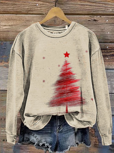 Retro Christmas Tree Casual Cotton Sweatshirt