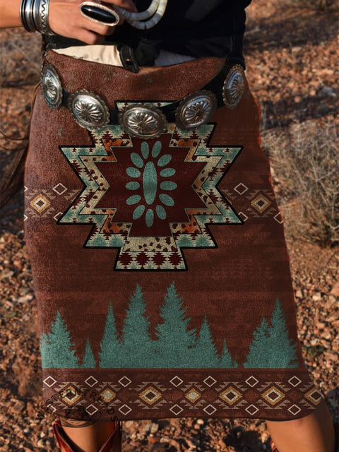 Women's Brown Jewelry Print Knitted Skirt