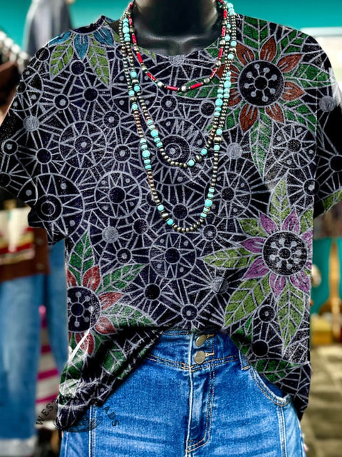 Retro Flower Print T-shirt
