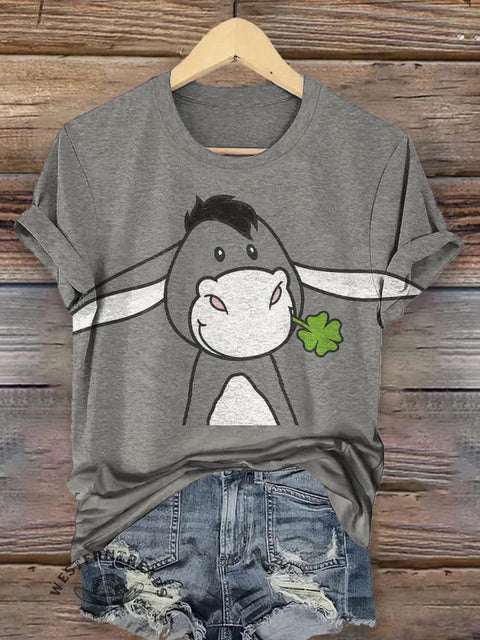 Funny Donkey and Lucky Four-leaf Clover T-shirt