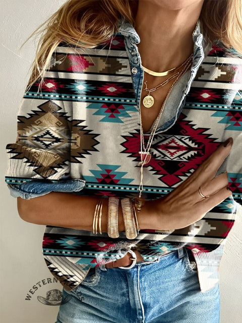 Women's Retro Aztec Casual V-neck Pullover Knit