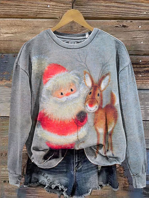 Cute Santa Claus and Donkey Casual Cotton Sweatshirt