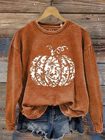 Halloween Carved Pumpkin Casual Cotton Sweatshirt