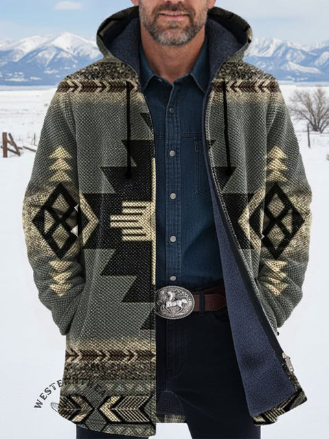 Unisex Retro Aztec Unisex Plush Thick Long-Sleeved Cardigan Coat