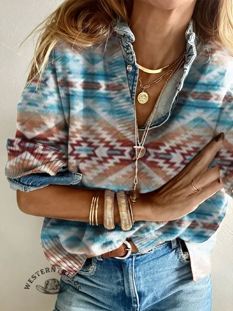 Colorful Aztec Women's Casual V-neck Pullover Knit