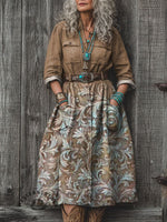 Retro Gradient Three-dimensional Carved Visual Women's Art Print Dress