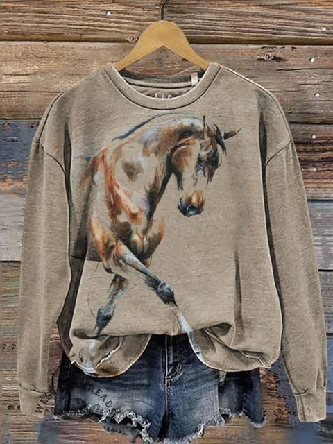Retro Horse Casual Cotton Sweatshirt