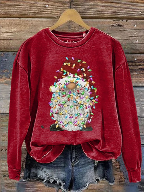 Santa Claus and Colorful Lights Casual Cotton Sweatshirt