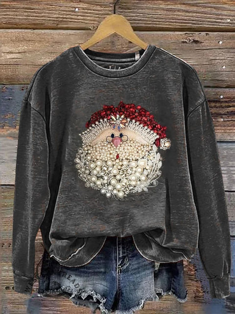 Imitation Beaded Visual Santa Claus Casual Cotton Sweatshirt