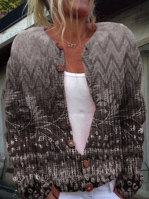 Retro Flower Print Buttoned Cardigan Sweater