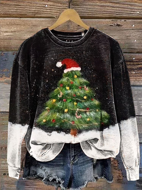 Christmas Tree In The Snow Casual Cotton Sweatshirt