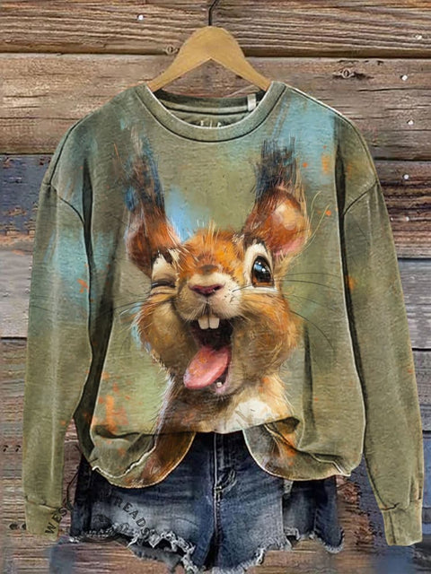 Funny Cute Squirrel Casual Cotton Sweatshirt