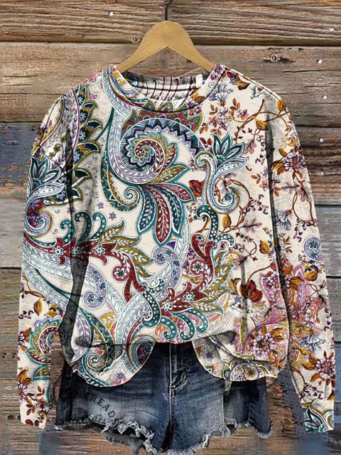 Retro Colored Paisley Casual Cotton Sweatshirt