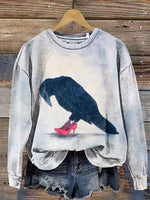 Crow Wearing High Heels Casual Cotton Sweatshirt
