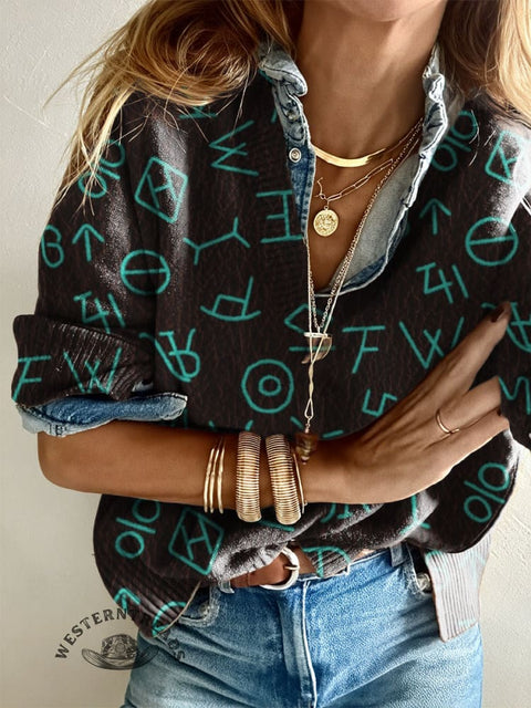 Women's Retro Western Tribal Pattern Casual V-neck Pullover Knit