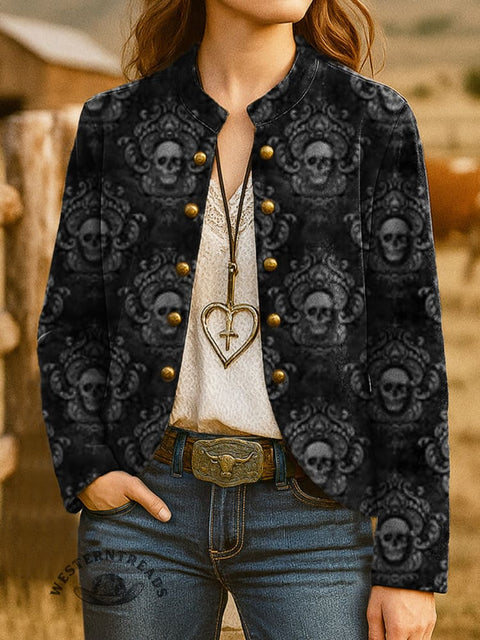 Women's Retro Skeleton Print Casual Jacket