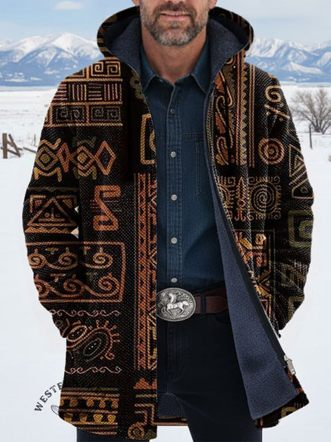 Retro Tribal Totem Unisex Plush Thick Long-Sleeved Cardigan Coat