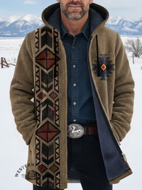 Retro Aztec Unisex Plush Thick Long-Sleeved Cardigan Coat