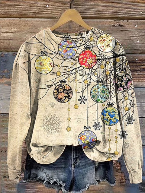 Retro Christmas Light Balls Casual Cotton Sweatshirt
