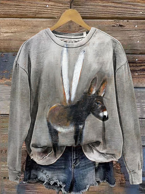 Retro Donkey with Wings Casual Cotton Sweatshirt