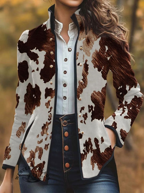 Women's Cow Texture Print Casual Jacket