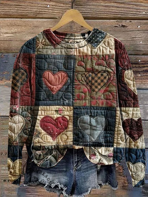 Retro Love Patchwork Visual Casual Cotton Sweatshirt
