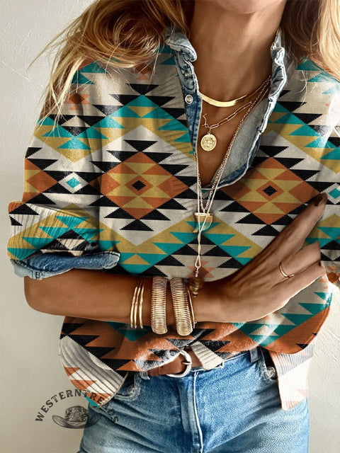 Women's Colorful Aztec Casual V-neck Pullover Knit