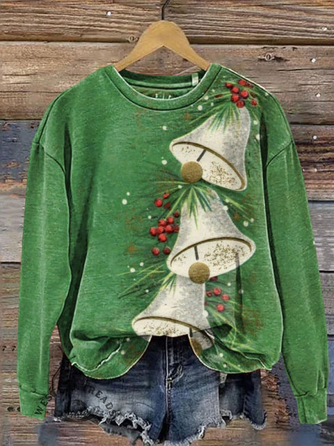 Christmas Bells Casual Cotton Sweatshirt