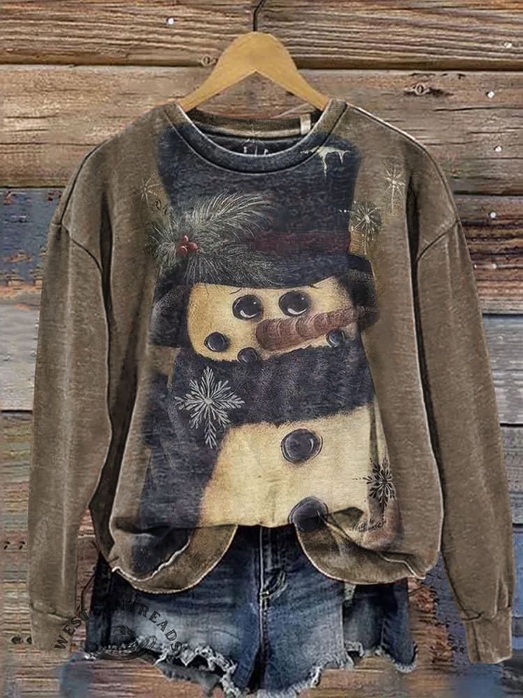 Retro Snowman Casual Cotton Sweatshirt