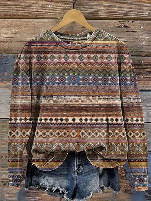 Retro Colorful Stripes Casual Cotton Sweatshirt
