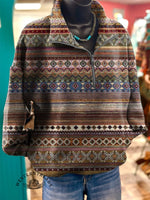 Retro Color Stripes Art Print Casual Long Sleeve Zip Sweatshirt