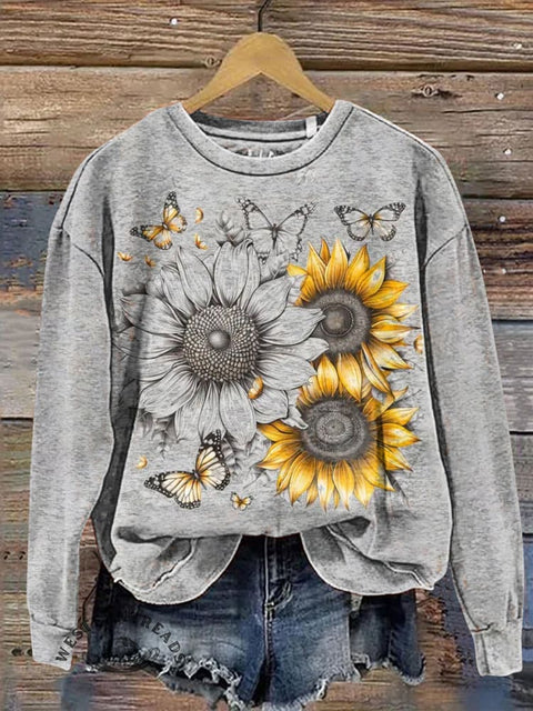 Retro Sun Flower Casual Cotton Sweatshirt