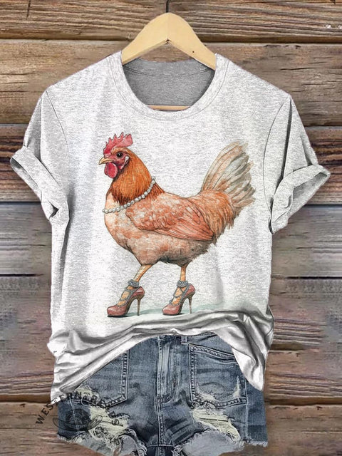 Chicken Wearing High Heels and Pearl Necklace T-shirt