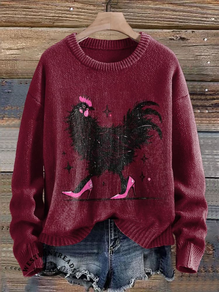 Chicken In High Heels Print Casual Cotton Sweatshirt