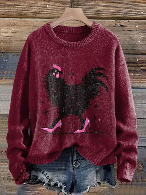 Chicken In High Heels Print Casual Cotton Sweatshirt