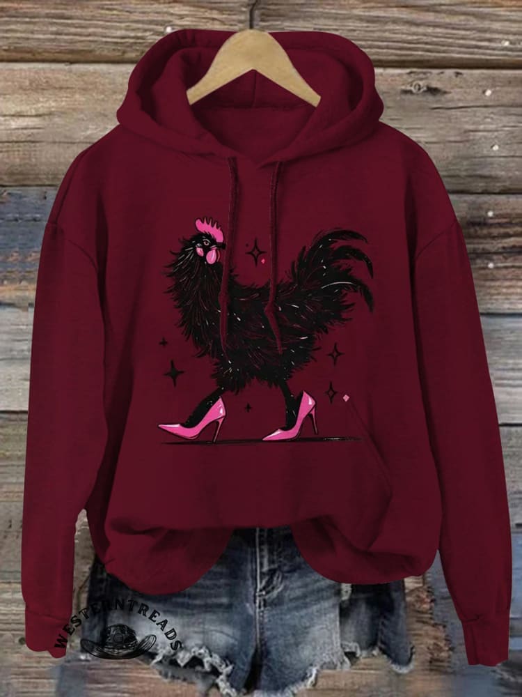 Chicken In High Heels Print Casual Cotton Sweatshirt