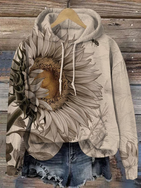 Retro Sun Flower and Bee Jesus Art Casual Sweatshirt