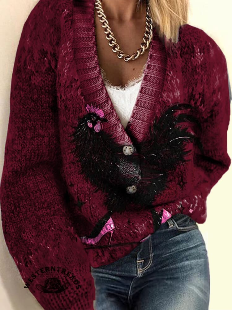 Chicken In High Heels Print Casual Cotton Sweatshirt