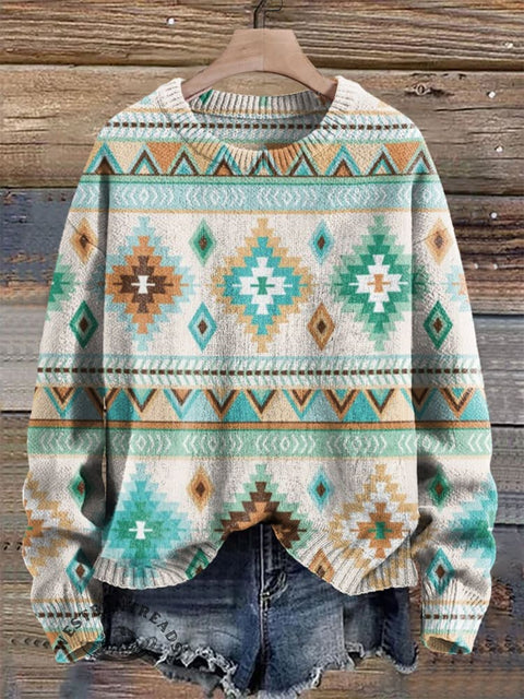 Aztec Print Knit Pullover Sweater