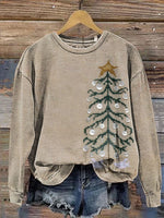 Imitation Embroidery Button Visual Christmas Tree Casual Cotton Sweatshirt